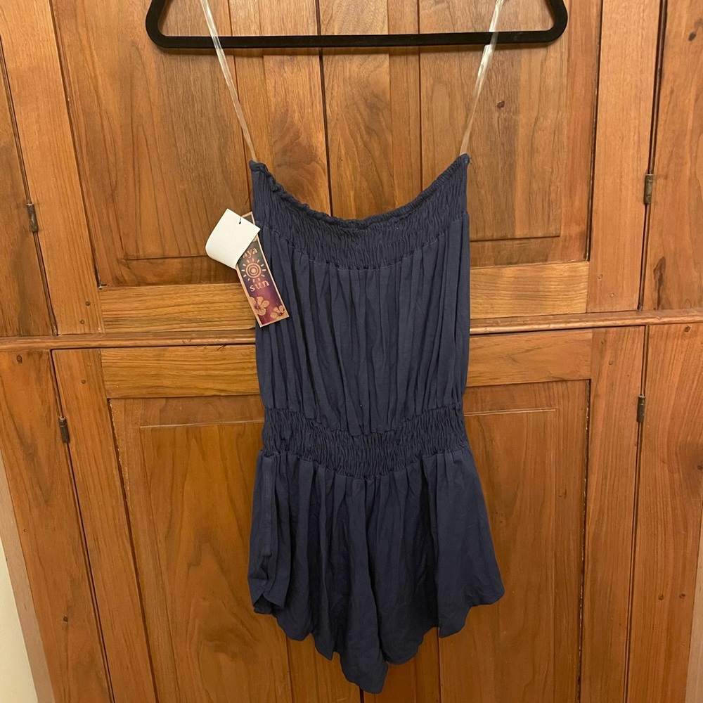 Strapless Dark Blue Romper- Raya Sun